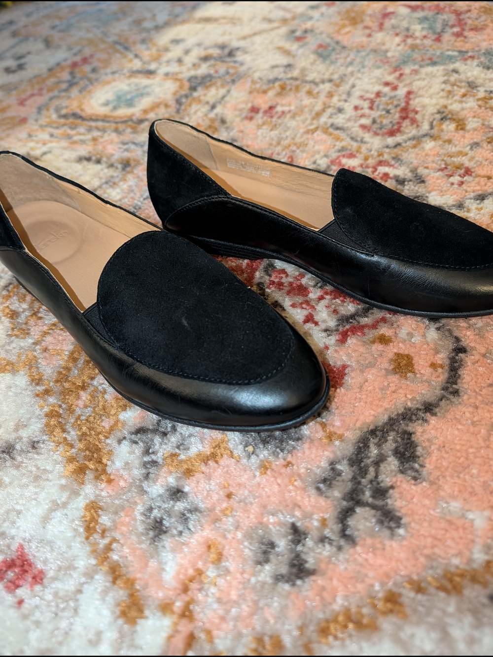 Dansko Black Leather and Suede Slip-On Loafers